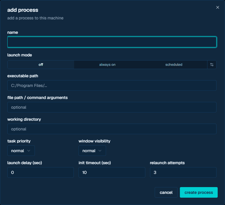 add process dialog