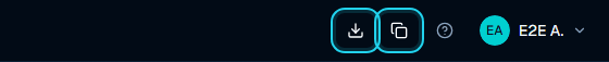 the download and copy-link buttons in the dashboard header
