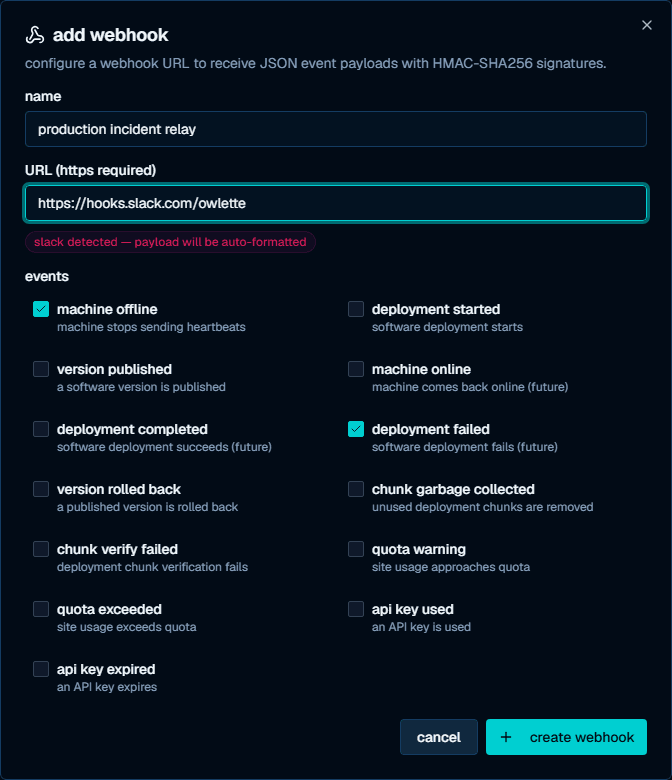 webhook subscription configuration